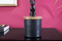 Design Dose PANTHER 20cm schwarz natur Mangoholz Panther-Figur Metall Dekoration