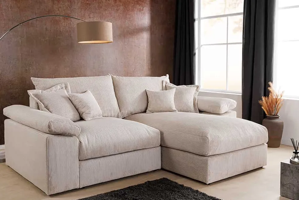 Design Ecksofa ATMOSPHERE XL 245cm champagner beige Cord Federkern inkl. Kissen