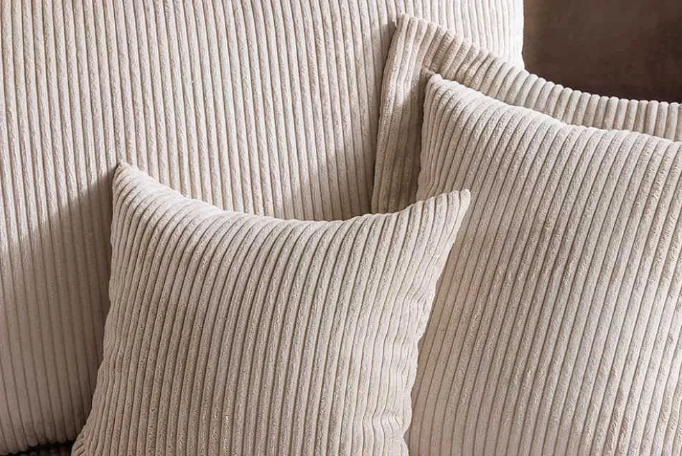 Design Ecksofa ATMOSPHERE XL 245cm champagner beige Cord Federkern inkl. Kissen