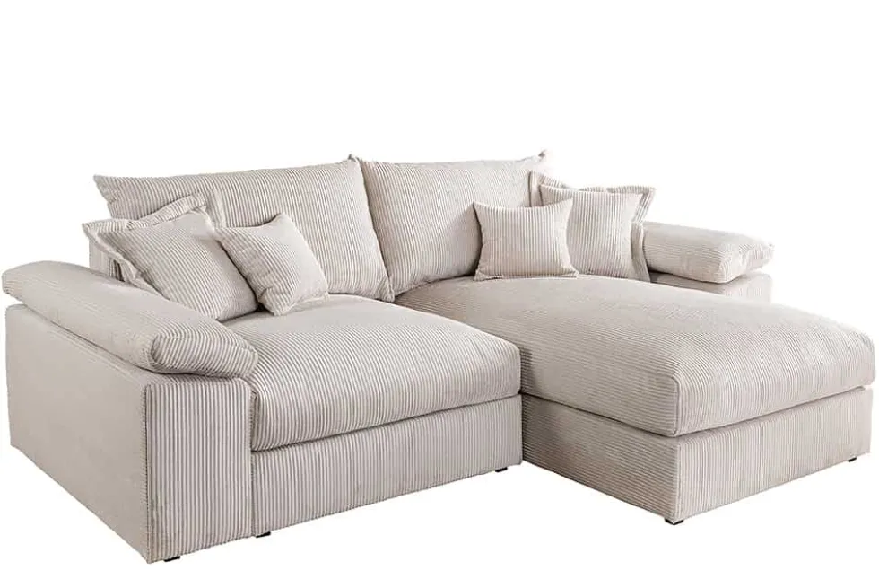 Design Ecksofa ATMOSPHERE XL 245cm champagner beige Cord Federkern inkl. Kissen