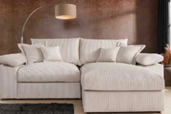 Design Ecksofa ATMOSPHERE XL 245cm champagner beige Cord Federkern inkl. Kissen