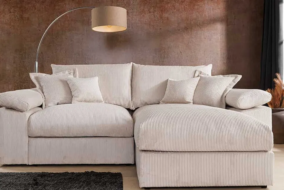 Design Ecksofa ATMOSPHERE XL 245cm champagner beige Cord Federkern inkl. Kissen