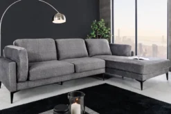 Design Ecksofa MANHATTAN 295cm dunkelgrau Samt Federkern 3-Sitzer Metallfüße