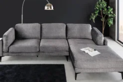 Design Ecksofa MANHATTAN 295cm dunkelgrau Samt Federkern 3-Sitzer Metallfüße