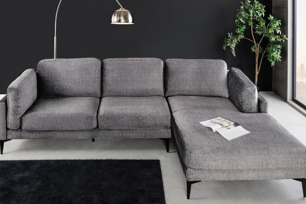 Design Ecksofa MANHATTAN 295cm dunkelgrau Samt Federkern 3-Sitzer Metallfüße