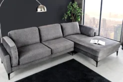 Design Ecksofa MANHATTAN 295cm dunkelgrau Samt Federkern 3-Sitzer Metallfüße