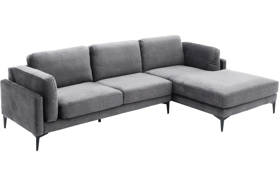 Design Ecksofa MANHATTAN 295cm dunkelgrau Samt Federkern 3-Sitzer Metallfüße