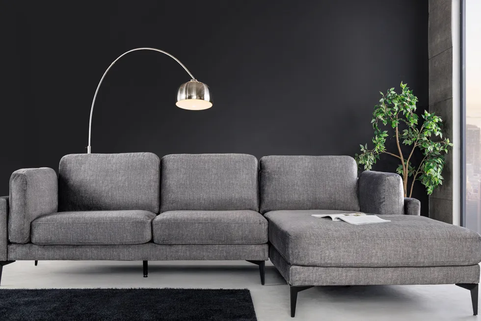 Design Ecksofa MANHATTAN 295cm dunkelgrau Samt Federkern 3-Sitzer Metallfüße