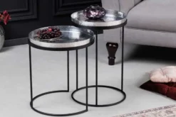 Design 2er Set Beistelltisch ELEMENTS 55cm silber Hammerschlag handmade rund