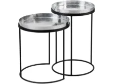 Design 2er Set Beistelltisch ELEMENTS 55cm silber Hammerschlag handmade rund