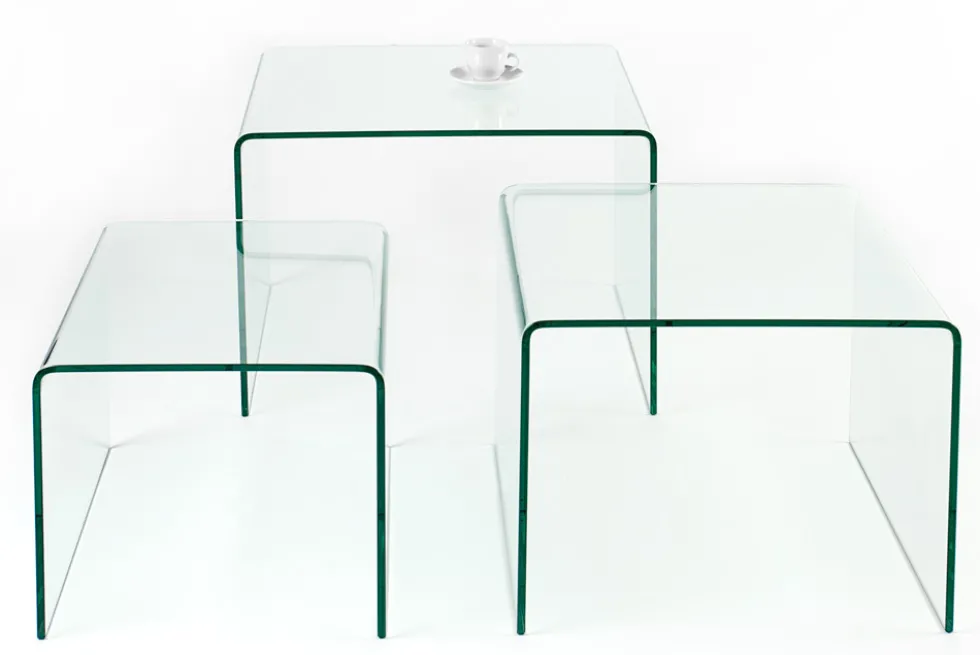 Design 3er Set Glas Couchtisch FANTOME 60cm Beistelltische transparent