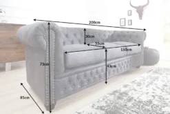 Design 3er Sofa CHESTERFIELD 200cm antik grau Federkern 3-Sitzer Loungesofa