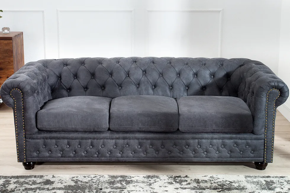 Design 3er Sofa CHESTERFIELD 200cm antik grau Federkern 3-Sitzer Loungesofa