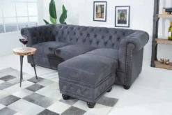 Design 3er Sofa CHESTERFIELD 200cm antik grau Federkern 3-Sitzer Loungesofa
