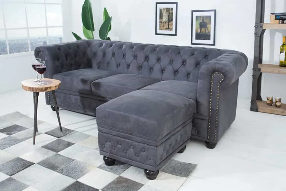 Design 3er Sofa CHESTERFIELD 200cm antik grau Federkern 3-Sitzer Loungesofa