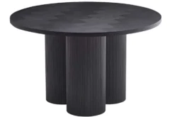 Design Esstisch BABYLON 120cm schwarz Fischgrät Eiche rund mit drei Säulenfüßen