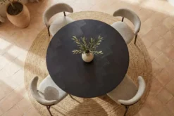 Design Esstisch BABYLON 120cm schwarz Fischgrät Eiche rund mit drei Säulenfüßen