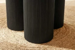 Design Esstisch BABYLON 120cm schwarz Fischgrät Eiche rund mit drei Säulenfüßen