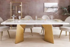Design Esstisch EXTRAVAGANCIA 200cm weiß Marmor Metall brushed champagner gold