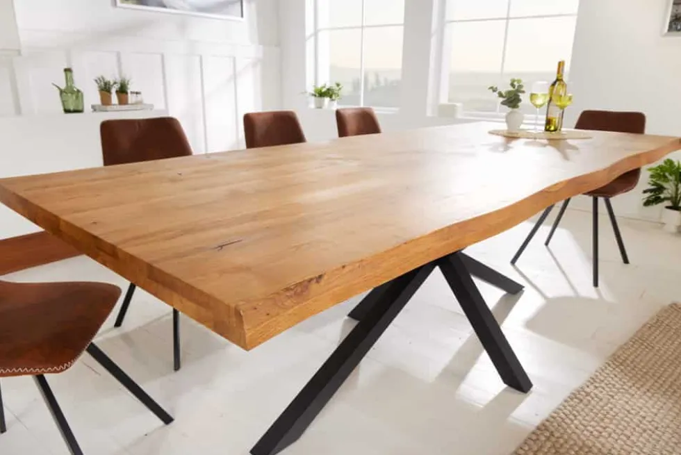 Design Esstisch GALAXIE 200cm natur Eiche Massivholz Sterngestell Baumkante
