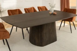 Design Esstisch GRAND 200cm dunkelbraun Mangoholz Bootsform mit Sockel