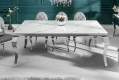 Design Esstisch MODERN BAROCK 200cm weiß chrom Glasplatte Marmor Edelstahlbeine