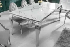 Design Esstisch MODERN BAROCK 200cm weiß chrom Glasplatte Marmor Edelstahlbeine