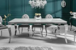 Design Esstisch MODERN BAROCK 200cm weiß chrom Glasplatte Marmor Edelstahlbeine