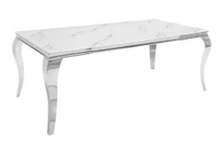 Design Esstisch MODERN BAROCK 200cm weiß chrom Glasplatte Marmor Edelstahlbeine