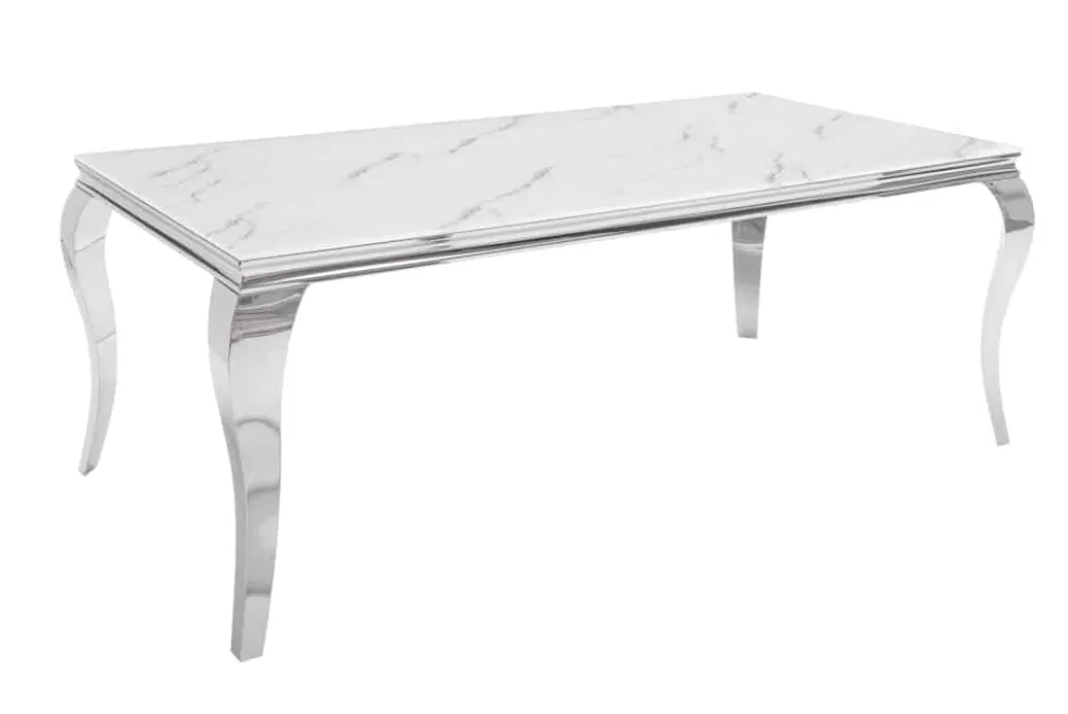 Design Esstisch MODERN BAROCK 200cm weiß chrom Glasplatte Marmor Edelstahlbeine