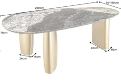 Design Esstisch ORGANIC 200cm grau weiß braun Naturstein Marmor Metall brushed gold