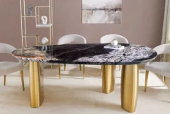 Design Esstisch ORGANIC 200cm grau weiß braun Naturstein Marmor Metall brushed gold