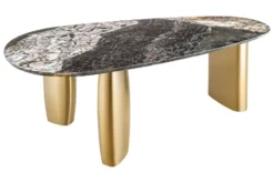 Design Esstisch ORGANIC 200cm grau weiß braun Naturstein Marmor Metall brushed gold