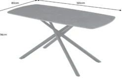 Design Esstisch OSAKA 160cm anthrazit Keramik schwarz Sterngestell Metall