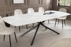 Design Esstisch OSAKA 200cm weiß Keramik schwarz Sterngestell Metall