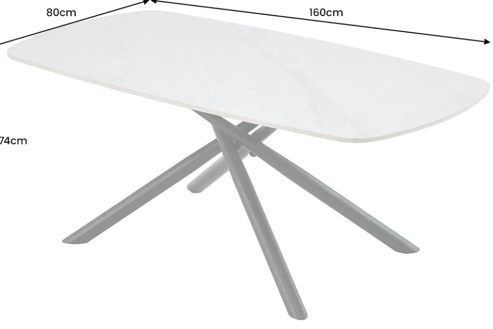 Design Esstisch OSAKA 160cm weiß Keramik schwarz Sterngestell Metall