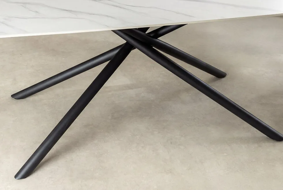 Design Esstisch OSAKA 160cm weiß Keramik schwarz Sterngestell Metall