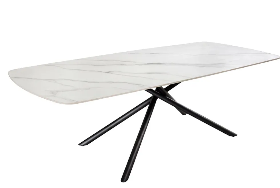 Design Esstisch OSAKA 160cm weiß Keramik schwarz Sterngestell Metall