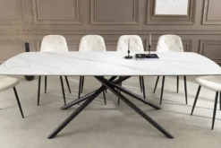 Design Esstisch OSAKA 160cm weiß Keramik schwarz Sterngestell Metall
