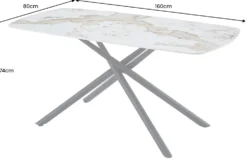 Design Esstisch OSAKA 160cm weiß schwarz Pandora Keramik Sterngestell Metall