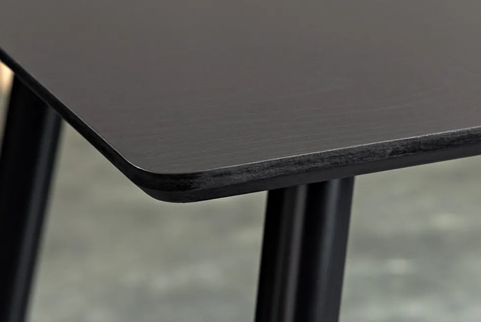 Design Esstisch PARIS 120cm schwarz Eichenholz mit goldenen Fußkappen