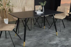 Design Esstisch PARIS 120cm schwarz Eichenholz mit goldenen Fußkappen