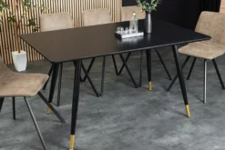 Design Esstisch PARIS 120cm schwarz Eichenholz mit goldenen Fußkappen