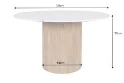 Design Esstisch TRES CHIC 140cm weiß Marmorplatte rund braun Mangoholz
