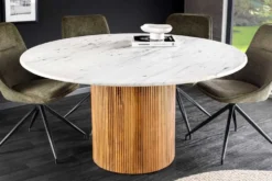 Design Esstisch TRES CHIC 140cm weiß Marmorplatte rund braun Mangoholz