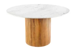Design Esstisch TRES CHIC 140cm weiß Marmorplatte rund braun Mangoholz