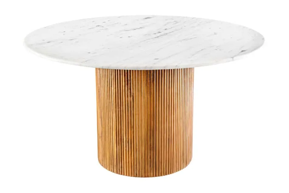 Design Esstisch TRES CHIC 140cm weiß Marmorplatte rund braun Mangoholz
