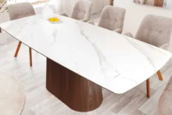 Design Esstisch UNIQUE 200cm weiß Walnuss Keramik Marmor Säulenfuß