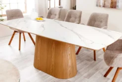 Design Esstisch UNIQUE 200cm weiß Eiche Keramik Marmor Säulenfuß