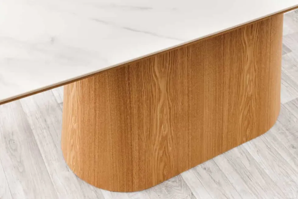 Design Esstisch UNIQUE 200cm weiß Eiche Keramik Marmor Säulenfuß